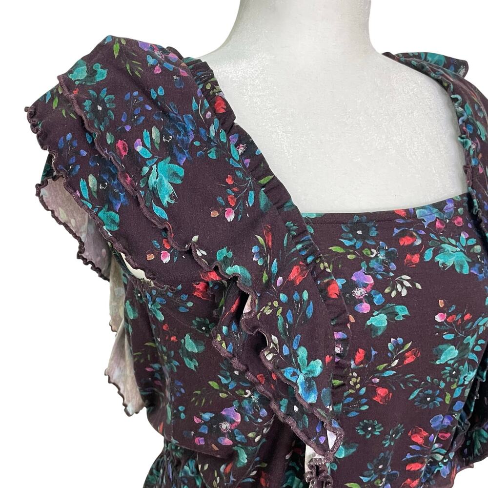 Garnet Hill Purple Floral Print Dulce Ruffle Sleeve Maxi Boho Dress NWOT Size S - Picture 8 of 8